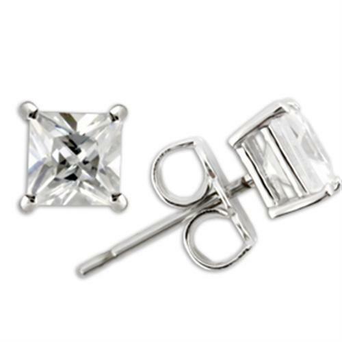 Jewellery Kingdom Ladies Princess Cut Square 1.5 Carat Sterling Silver 5.5mm Stud Earrings - Earrings - British D'sire Main image