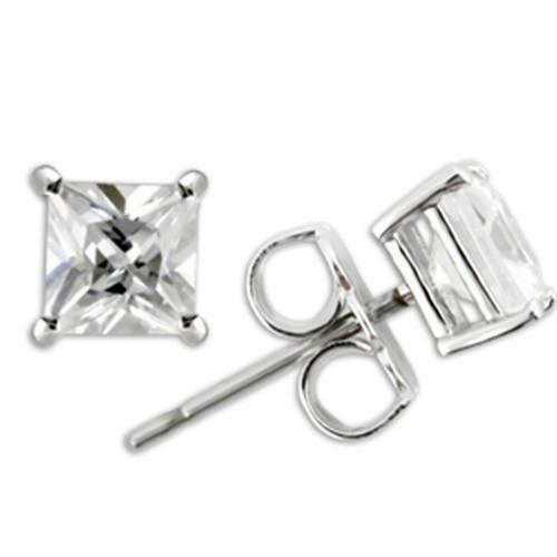 Jewellery Kingdom Ladies Princess Cut Square 1.5 Carat Sterling Silver 5.5mm Stud Earrings - Earrings - British D'sire