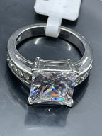 Jewellery Kingdom Ladies Princess Cut Square Cubic Zirconia Stainless Steel 3 Carat Ring (Silver) - Jewelry Rings - British D'sire