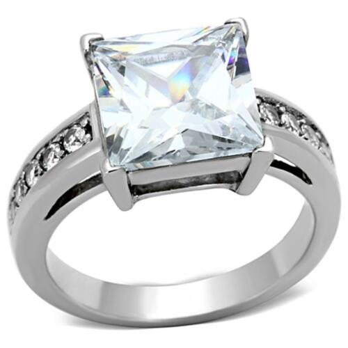 Jewellery Kingdom Ladies Princess Cut Square Cubic Zirconia Stainless Steel 3 Carat Ring (Silver) - Jewelry Rings - British D'sire