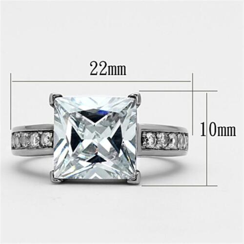 Jewellery Kingdom Ladies Princess Cut Square Cubic Zirconia Stainless Steel 3 Carat Ring (Silver) - Jewelry Rings - British D'sire