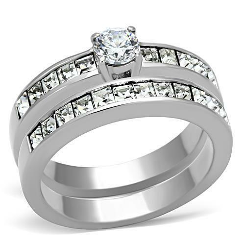 Jewellery Kingdom Ladies Princess Cut Stainless Steel 3.95 Carat Elegant Engagement Band Ring Set - Jewelry Rings - British D'sire