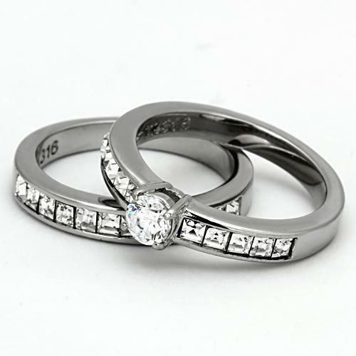Jewellery Kingdom Ladies Princess Cut Stainless Steel 3.95 Carat Elegant Engagement Band Ring Set - Jewelry Rings - British D'sire