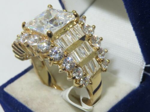 Jewellery Kingdom Ladies Princess Cut Sterling Silver Base Cocktail 8K Ring (Gold) - Rings - British D'sire