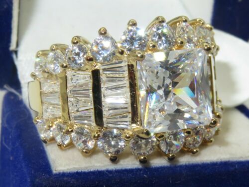 Jewellery Kingdom Ladies Princess Cut Sterling Silver Base Cocktail 8K Ring (Gold) - Rings - British D'sire