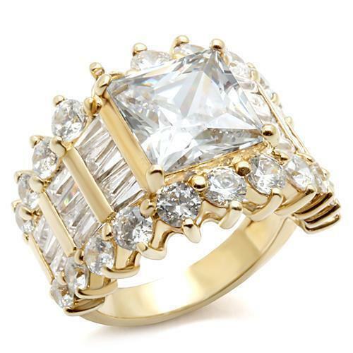 Jewellery Kingdom Ladies Princess Cut Sterling Silver Base Cocktail 8K Ring (Gold) - Rings - British D'sire Main image