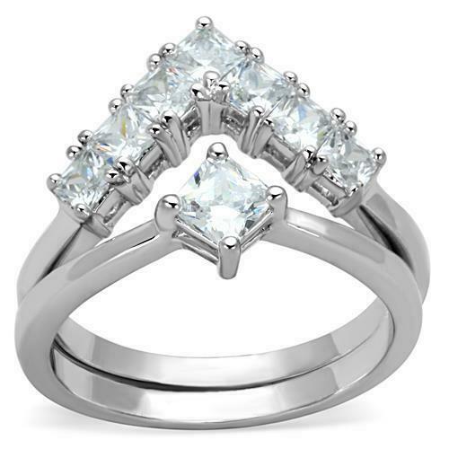 Jewellery Kingdom Ladies Princess Cut Wedding Engagement Solitaire Band Set Wishbone Ring - Engagement Rings - British D'sire Main image