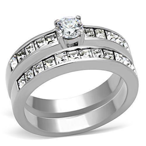 Jewellery Kingdom Ladies Princess Cz Square Engagement Wedding Band Stainless Steel Ring Set - Jewelry Rings - British D'sire