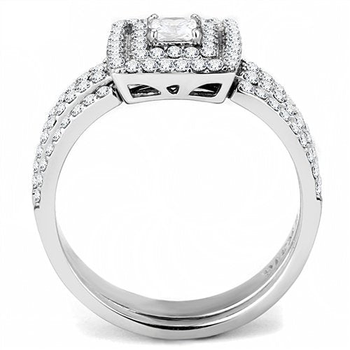 Jewellery Kingdom Ladies Princess Engagement Wedding Band Set Stainless Steel Ring (Silver) - Engagement Rings - British D'sire