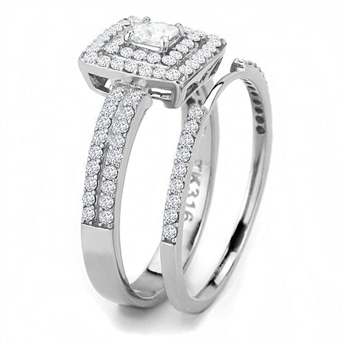 Jewellery Kingdom Ladies Princess Engagement Wedding Band Set Stainless Steel Ring (Silver) - Engagement Rings - British D'sire