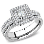 Jewellery Kingdom Ladies Princess Engagement Wedding Band Set Stainless Steel Ring (Silver) - Engagement Rings - British D'sire
