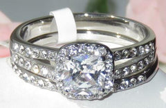 Jewellery Kingdom Ladies Princess Engagement Wedding Band Stainless Steel 2pcs Ring Set (Silver) - Jewelry Rings - British D'sire