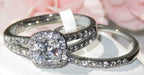 Jewellery Kingdom Ladies Princess Engagement Wedding Band Stainless Steel 2pcs Ring Set (Silver) - Jewelry Rings - British D'sire