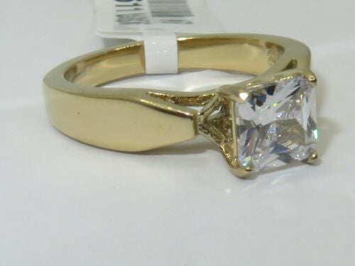 Jewellery Kingdom Ladies Princess Solitaire Cubic Zirconia 2 Carat Cubic Zirconia Engagement Ring (Gold) - Jewelry Rings - British D'sire