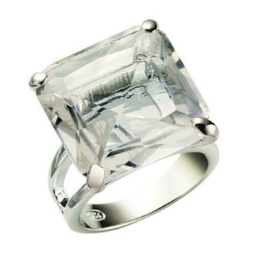 Jewellery Kingdom Ladies Princess Solitaire Square Sterling Silver Sparkling Clear Ring - Jewelry Rings - British D'sire Main image