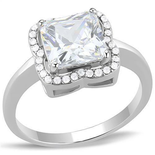 Jewellery Kingdom Ladies Princess Square Stainless Steel 4 Carat Sparkling Ring (Silver) - Jewelry Rings - British D'sire Main image