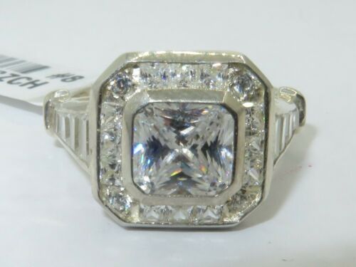Jewellery Kingdom Ladies Princess Sterling Silver Square Cz Super Sparkling Stamped Ring - Jewelry Rings - British D'sire