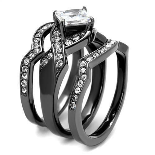Jewellery Kingdom Ladies Princess Wedding Engagement Bands Set Gun Metal Steel Ring Secondary image