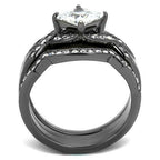 Jewellery Kingdom Ladies Princess Wedding Engagement Bands Set Gun Metal Steel Ring - Engagement Rings - British D'sire