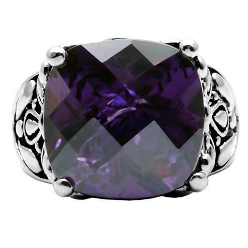 Jewellery Kingdom Ladies Purple Amethyst Cushion Cut Stainless Steel Cocktail Ring Secondary image