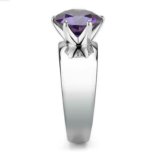 Jewellery Kingdom Ladies Purple Amethyst Cz Solitaire 2 Carat Stainless Steel Ring (Silver) - Jewelry Rings - British D'sire