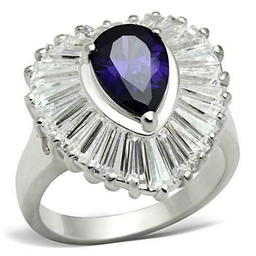 Jewellery Kingdom Ladies Purple Amethyst Pear Sterling Silver Baguettes Ring (Silver) - Jewelry Rings - British D'sire Main image