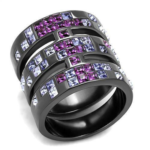 Jewellery Kingdom Ladies Purple Amethyst Princess Cut Wide Cubic Zirconia Ring (Black) - Jewelry Rings - British D'sire Main image