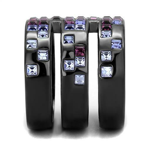 Jewellery Kingdom Ladies Purple Amethyst Princess Cut Wide Cubic Zirconia Ring (Black) - Jewelry Rings - British D'sire