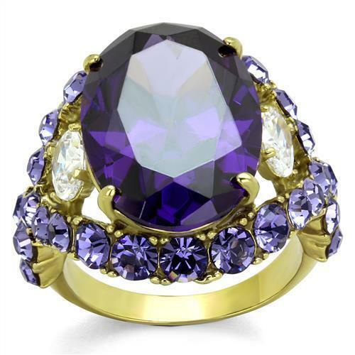 Jewellery Kingdom Ladies Purple Amethyst Sparkling Cocktail 14k Ring (Gold) - Rings - British D'sire Main image