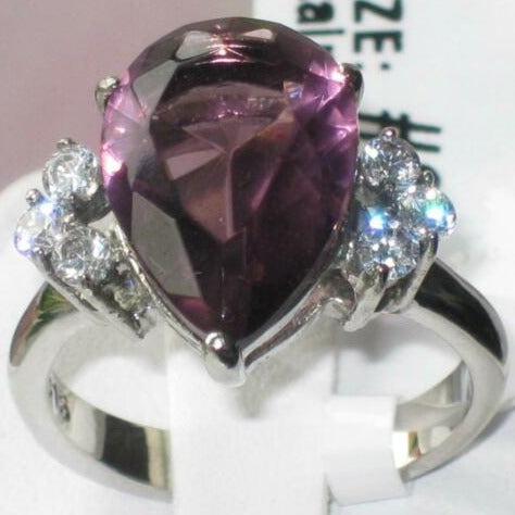 Jewellery Kingdom Ladies Purple Amethyst Stainless Steel Cubic Zirconia Ring - Jewelry Rings - British D'sire Main image