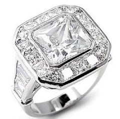 Jewellery Kingdom Ladies Radiant Princess Cut Cubic Zirconia 5 Carat Clear Bezel Size Ring (Silver) - Jewelry Rings - British D'sire