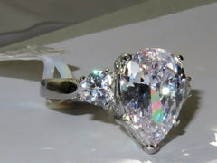 Jewellery Kingdom Ladies Realistic Pear Three Stone Stainless Steel 4K Ring (Silver) - Rings - British D'sire