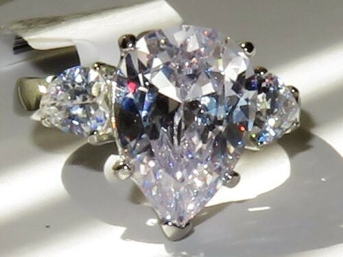 Jewellery Kingdom Ladies Realistic Pear Three Stone Stainless Steel 4K Ring (Silver) - Rings - British D'sire