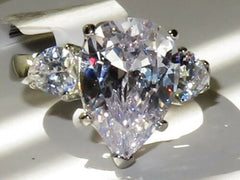 Jewellery Kingdom Ladies Realistic Pear Three Stone Stainless Steel 4K Ring (Silver) - Rings - British D'sire