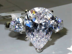 Jewellery Kingdom Ladies Realistic Pear Three Stone Stainless Steel 4K Ring (Silver) - Rings - British D'sire