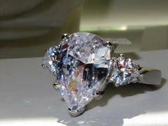Jewellery Kingdom Ladies Realistic Pear Three Stone Stainless Steel 4K Ring (Silver) - Rings - British D'sire