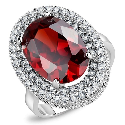 Jewellery Kingdom Ladies Red Garnet Cocktail Oval Dress Statement 14 Carat Rhodium Ring - Rings - British D'sire Main image