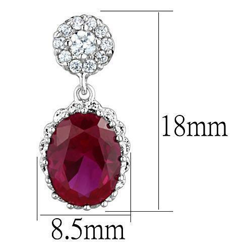 Jewellery Kingdom Ladies Red Ruby Dangle Drop Oval 2 Carat Per Ear Silver Rhodium Earrings - Earrings - British D'sire