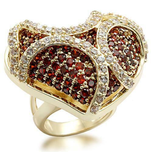 Jewellery Kingdom Ladies Red Ruby Heart Statement Cocktail Cz Plate Gold Ring - Jewelry Rings - British D'sire Main image