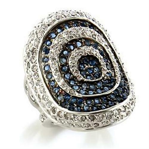 Jewellery Kingdom Ladies Rhodium & Ruthenium Sapphire Blue Cocktail Ring - Jewelry Rings - British D'sire Main image