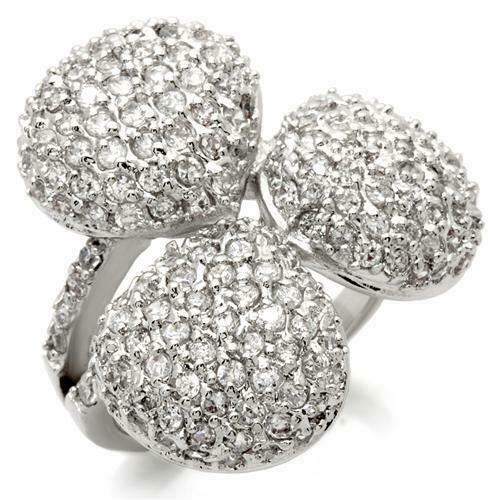 Jewellery Kingdom Ladies Rhodium Statement Silver Cz Chunky Cocktail Pave Ring - Jewelry Rings - British D'sire Main image
