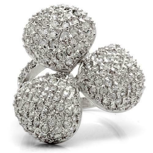 Jewellery Kingdom Ladies Rhodium Statement Silver Cz Chunky Cocktail Pave Ring - Jewelry Rings - British D'sire