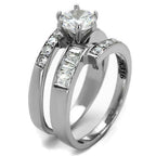 Jewellery Kingdom Ladies Ring Set Cz Wedding Engagement Band Stainless Steel Silver Emerald Cut - Jewelry Rings - British D'sire
