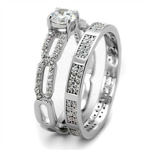 Jewellery Kingdom Ladies Ring Set Sterling Silver Cz Engagement Wedding Band 2pcs 4 Carat Handmade - Jewelry Rings - British D'sire Main image