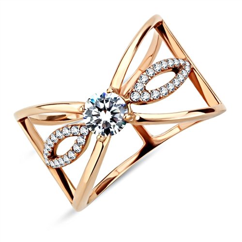 Jewellery Kingdom Ladies Rose Band Solitaire Bow Simulated Diamond Ring (Gold) - Jewelry Rings - British D'sire Main image
