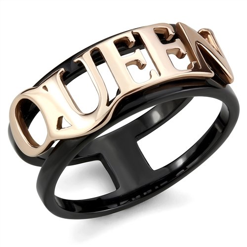 Jewellery Kingdom Ladies Rose Gold 8mm No Stone Black Stainless Steel Queen Ring Band - Jewelry Rings - British D'sire Main image