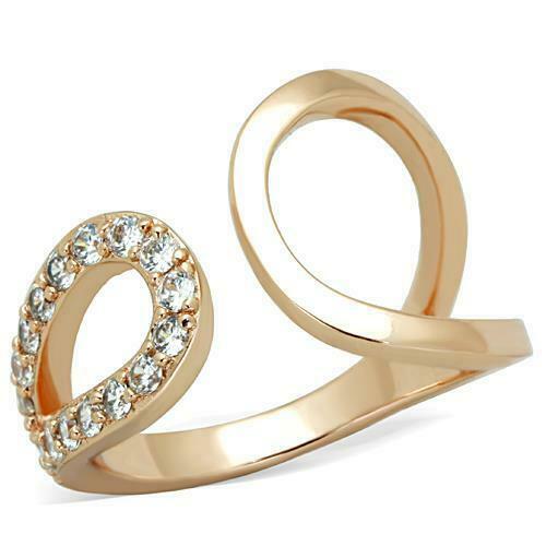 Jewellery Kingdom Ladies Rose Gold Band Open Simulated Diamonds 14kt Steel Ring - Jewelry Rings - British D'sire Main image