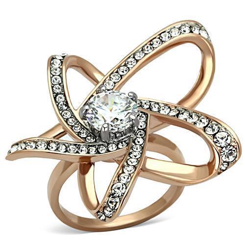 Jewellery Kingdom Ladies Rose Gold Cz Flower Steel 14kt Cocktail Statement Handmade Pretty - Mens Jewellery - British D'sire Main image