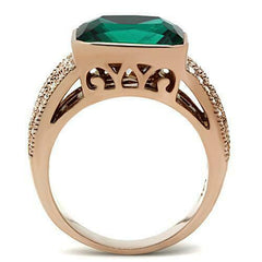 Jewellery Kingdom Ladies Rose Gold Emerald Bezel Steel 4 Carat Pave Cubic Zirconia Size J L Ring (Green) - Jewelry Rings - British D'sire