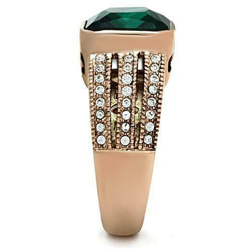 Jewellery Kingdom Ladies Rose Gold Emerald Bezel Steel 4 Carat Pave Cubic Zirconia Size J L Ring (Green) - Jewelry Rings - British D'sire